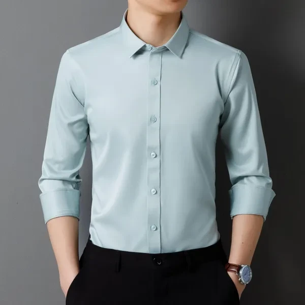 Mens Dress Shirts Long Sleeves Formal Business Non Iron Elastic Casual Shirts