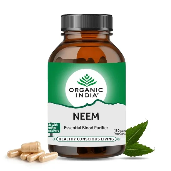 A TATA Product - Organic India Neem Blood Purifier - 180 Veg Capsules, Natural Blood Purifier, Plant-Based Anti-Bacterial, Anti-Viral, With Immunity Boosting Properties, GMP & NPOP Certified Organic