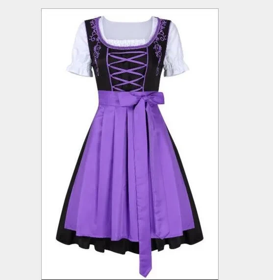 Women's German Dirndl Dress 3 Pieces Traditional Bavarian Oktoberfest Costumes for Halloween Carnival