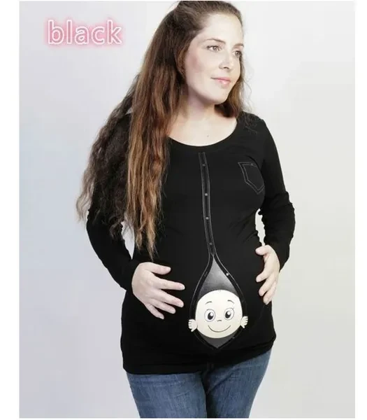 Woman Fashion Pregnancy Clothes Cartoon Printed Casual Loose Long Sleeve Round Neck Cute Maternity Tops