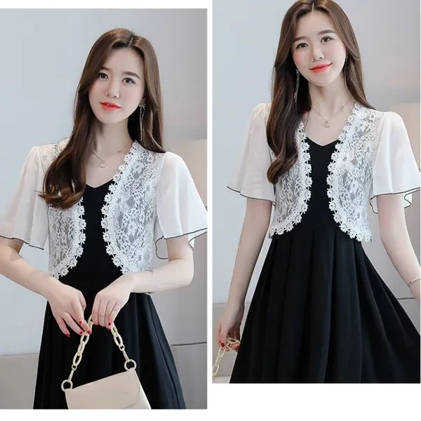 Women Lace Shawl Hollow Out Shrug Bolero Capelet Cardigan Cape Short Sleeve Summer Tops