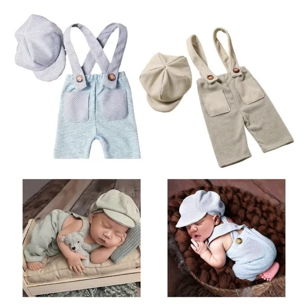 Baby Photography Costume Clothing Curved Brim Hat and Romper Photo Clothes Photography Props for Infant 0-1 Month
