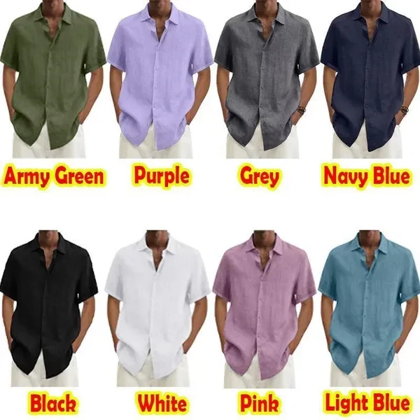 Fashion Men Pure Color Lapel Shirts Summer Casual Button Tops Short Sleeve Shirts Work Men Clothes Plus Size XS-5XL