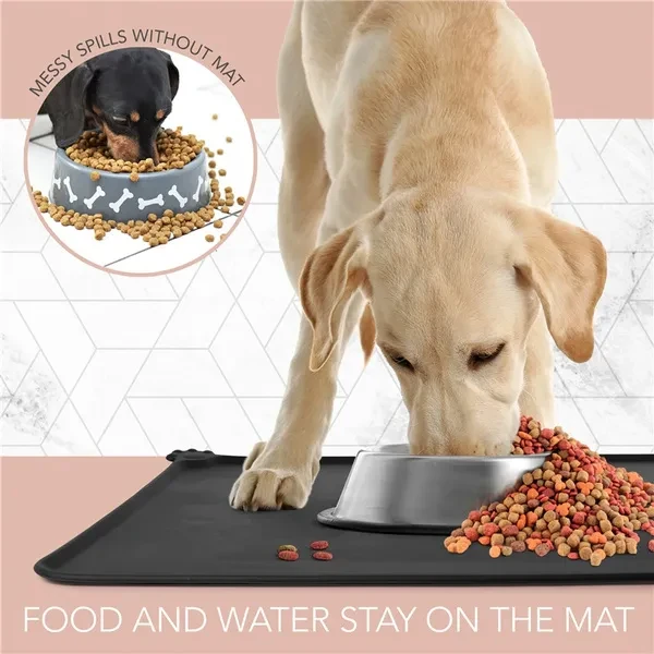 Pet Food Mat,18.5x11.8 inch Nonslip Dog Food Trays, Silicone Dog Mats for Food and Water, Waterproof Pet Placemat for Floor, Dog Feeding Mat for Small Medium Dogs