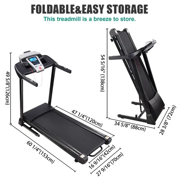 Yescom Folding Electric Treadmill 2.25HP Motorized Running Machine Cardio Trainer with Speaker LCD Display