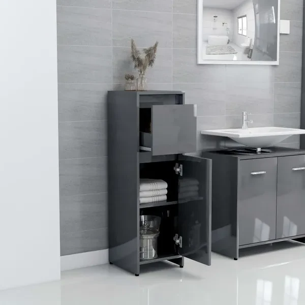 Bathroom Cabinet High Gloss Grey 30x30x95 cm Chipboard Badezimmerschrank badkamerkast armoire de toilette