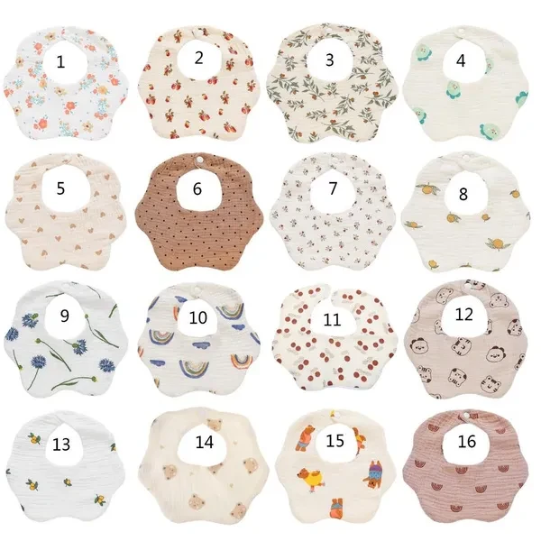 Baby Teething Bib Newborn Feeding Bib Cloth Towel Bandana Burp Cloth Ruffle Bib 4 Layer Infant Unisex Soft Cotton Bibs HAI