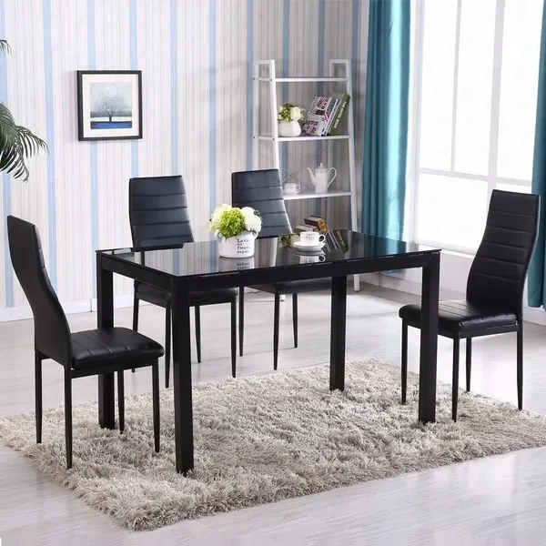 5 Piece Kitchen Dining Table Set with 4 Chairs for Breakfast Dining Room Kitchen Furniture, Black